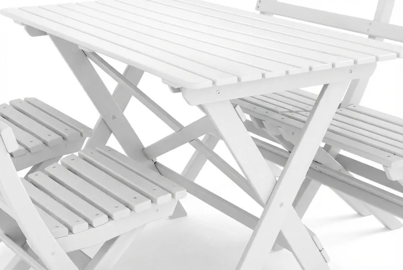 Landet utendørs spisegruppe 118x70x74 cm med sofa og 2 klappstoler - Hvit - Hagemøbler - Hagegruppe - Spisegrupper hage