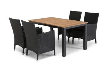 Las Vegas Spisegruppe 152-210 + 4 Thor Stoler - Svart/Teak - Hagemøbler - Hagegruppe - Spisegrupper hage