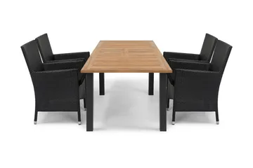 Las Vegas Spisegruppe 152-210 + 4 Thor Stoler - Svart/Teak - Hagemøbler - Hagegruppe - Spisegrupper hage