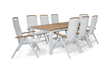 Las Vegas Spisegruppe 220-280+8 Posisjonsstoler Lyx - Hvit/Teak - Hagemøbler - Hagegruppe - Spisegrupper hage