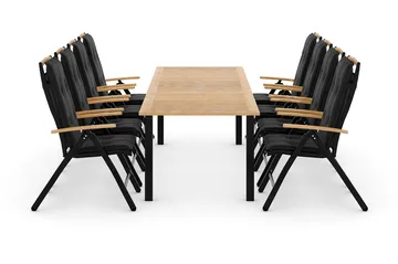 Las Vegas Spisegruppe 220-280x100 + 8 Stoler m Pute - Svart/Teak - Hagemøbler - Hagegruppe - Spisegrupper hage