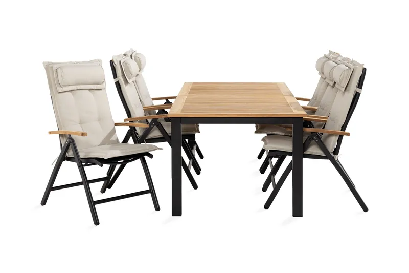 Las Vegas Spisegruppe 90x152-210+6 Stolar +Pute, Svart/Teak/Offwhite