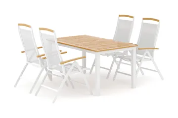 Las Vegas utendørs spisegruppe, uttrekkbar 152–210x90 cm med 4 Las Vegas regulerbare stoler - Hvit - Hagemøbler - Hagegruppe - Spisegrupper hage
