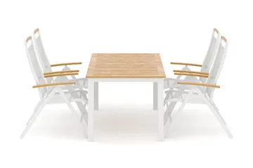 Las Vegas utendørs spisegruppe, uttrekkbar 152–210x90 cm med 4 Las Vegas regulerbare stoler - Hvit - Hagemøbler - Hagegruppe - Spisegrupper hage