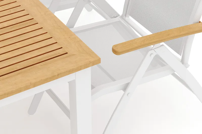 Las Vegas utendørs spisegruppe, uttrekkbar 152–210x90 cm med 4 Las Vegas regulerbare stoler - Hvit - Hagemøbler - Hagegruppe - Spisegrupper hage