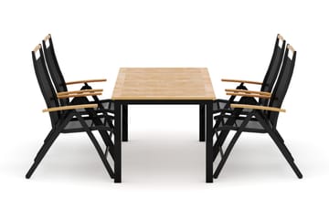 Las Vegas utendørs spisegruppe, uttrekkbar 152–210x90 cm med 4 Las Vegas regulerbare stoler - Svart - Hagemøbler - Hagegruppe - Spisegrupper hage