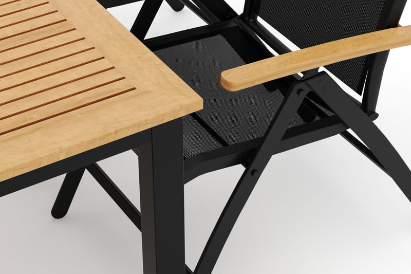 Las Vegas utendørs spisegruppe, uttrekkbar 152–210x90 cm med 4 Las Vegas regulerbare stoler - Svart - Hagemøbler - Hagegruppe - Spisegrupper hage