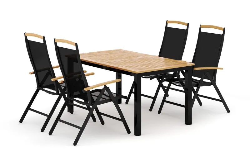 Las Vegas utendørs spisegruppe, uttrekkbar 152–210x90 cm med 4 Las Vegas regulerbare stoler - Svart - Hagemøbler - Hagegruppe - Spisegrupper hage