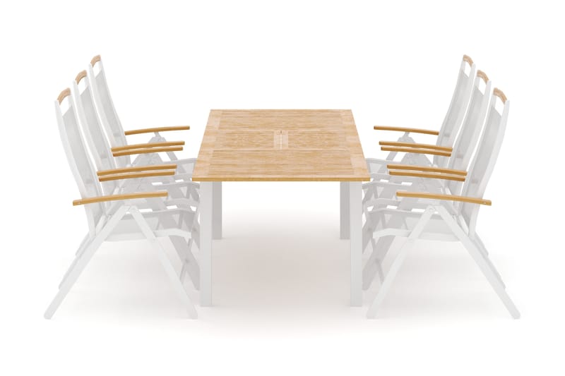 Las Vegas utendørs spisegruppe, uttrekkbar 152–210x90 cm med 6 Las Vegas regulerbare stoler, Hvit