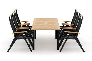 Las Vegas utendørs spisegruppe, uttrekkbar 152–210x90 cm med 6 Las Vegas regulerbare stoler - Svart - Hagemøbler - Hagegruppe - Spisegrupper hage