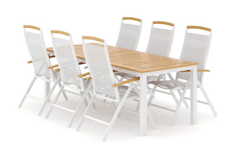 Las Vegas utendørs spisegruppe, uttrekkbar 220x280x100 cm med 6 Las Vegas regulerbare stoler - Hvit - Hagemøbler - Hagegruppe - Spisegrupper hage