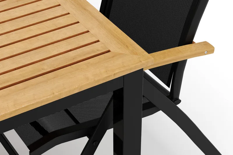 Las Vegas utendørs spisegruppe, uttrekkbar 220x280x100 cm med 6 Las Vegas regulerbare stoler - Svart - Hagemøbler - Hagegruppe - Spisegrupper hage