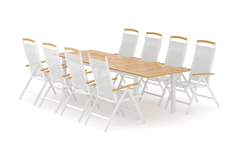 Las Vegas utendørs spisegruppe, uttrekkbar 220x280x100 cm med 8 Las Vegas regulerbare stoler - Hvit - Hagemøbler - Hagegruppe - Spisegrupper hage