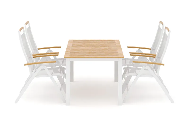 Las Vegas utendørs spisegruppe uttrekkbar 152-210x90 cm med 4 Las Vegas posisjonsstoler, Hvit