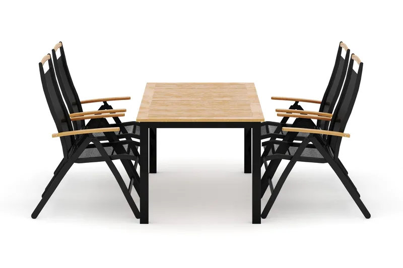 Las Vegas utendørs spisegruppe uttrekkbar 152-210x90 cm med 4 Las Vegas posisjonsstoler, Svart