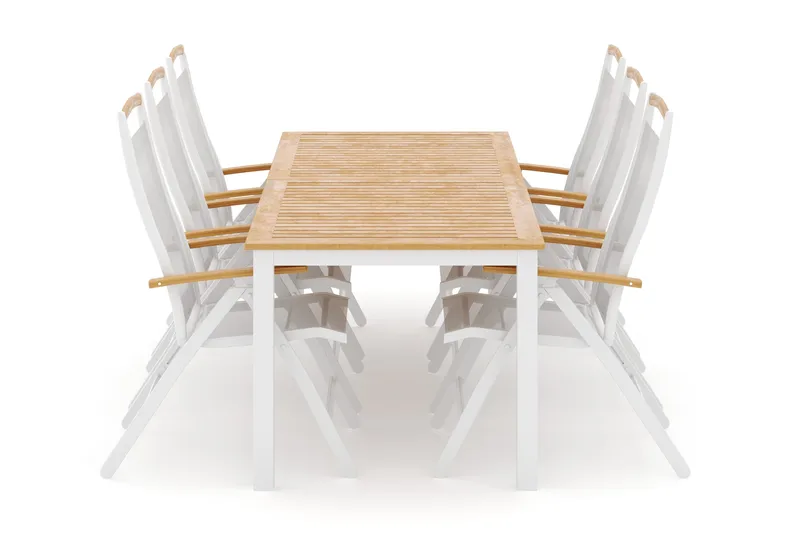 Las Vegas utendørs spisegruppe uttrekkbar 220x280x100 cm med 6 Las Vegas posisjonsstoler, Hvit