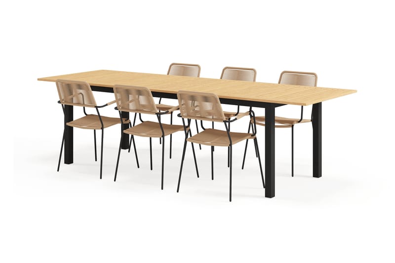 Las Vegas Uttrekkbart Spisebord 220-280 cm med 6 Lindos Spisestoler - Brun/Svart - Hagemøbler - Hagegruppe - Spisegrupper hage