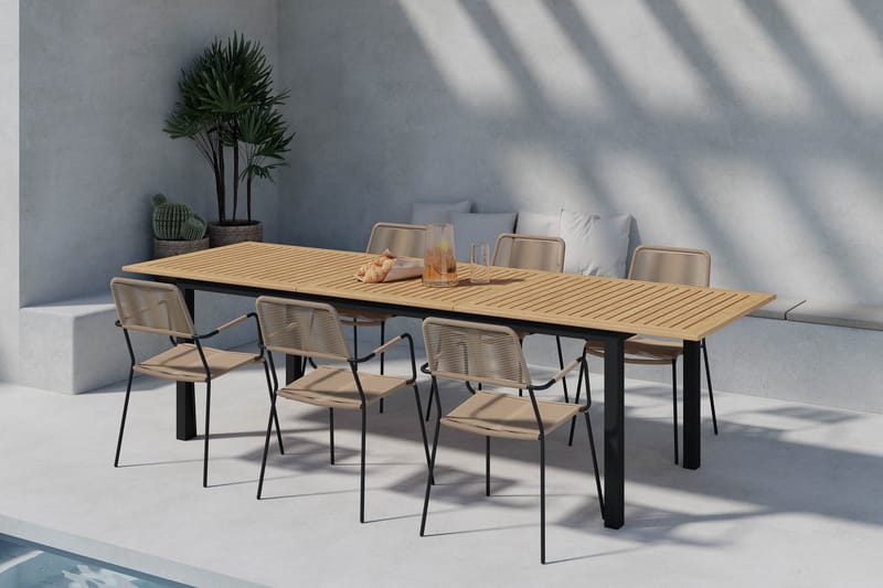 Las Vegas Uttrekkbart Spisebord 220-280 cm med 6 Lindos Spisestoler - Brun/Svart - Hagemøbler - Hagegruppe - Spisegrupper hage