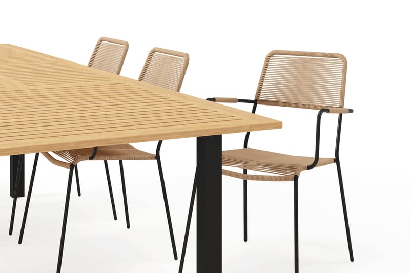 Las Vegas Uttrekkbart Spisebord 220-280 cm med 6 Lindos Spisestoler - Brun/Svart - Hagemøbler - Hagegruppe - Spisegrupper hage