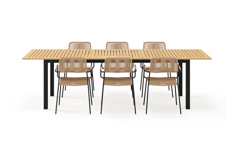 Las Vegas Uttrekkbart Spisebord 220-280 cm med 6 Lindos Spisestoler - Brun/Svart - Hagemøbler - Hagegruppe - Spisegrupper hage