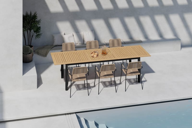 Las Vegas Uttrekkbart Spisebord 220-280 cm med 6 Lindos Spisestoler - Brun/Svart - Hagemøbler - Hagegruppe - Spisegrupper hage