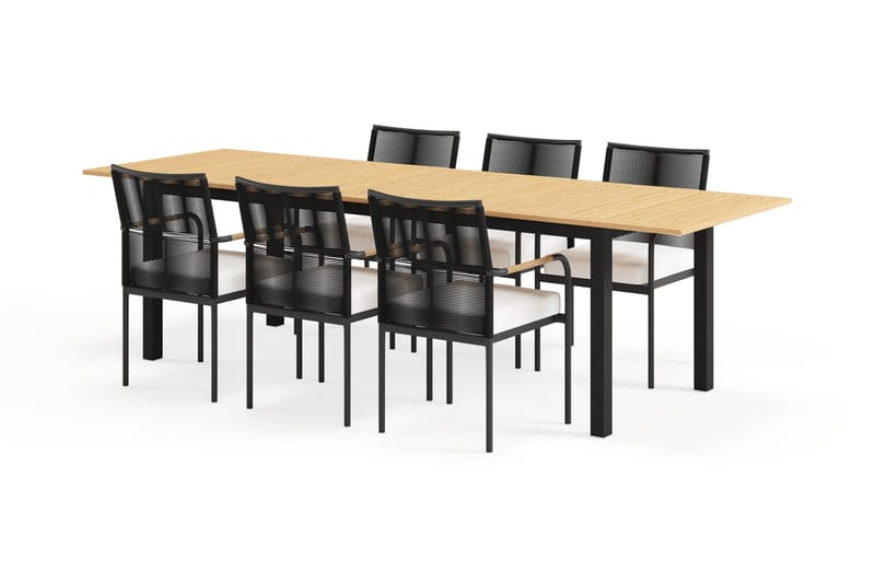 Las Vegas Uttrekkbart Spisebord 220-280 cm med 6 Sonia Spisestoler - Brun/Svart - Hagemøbler - Hagegruppe - Spisegrupper hage