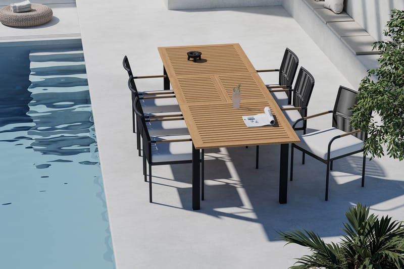Las Vegas Uttrekkbart Spisebord 220-280 cm med 6 Sonia Spisestoler - Brun/Svart - Hagemøbler - Hagegruppe - Spisegrupper hage
