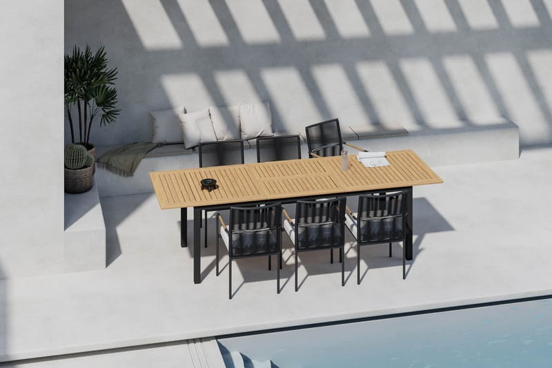Las Vegas Uttrekkbart Spisebord 220-280 cm med 6 Sonia Spisestoler - Brun/Svart - Hagemøbler - Hagegruppe - Spisegrupper hage