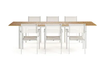 Las Vegas Uttrekkbart Spisebord 220-280 cm med 6 Tunis Armstoler - Natur/Hvit - Hagemøbler - Hagegruppe - Spisegrupper hage