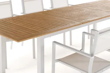 Las Vegas Uttrekkbart Spisebord 220-280 cm med 6 Tunis Armstoler - Natur/Hvit - Hagem øbler - Hagegruppe - Spisegrupper hage