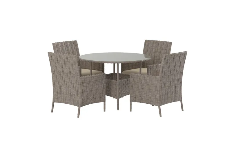 Lefkas spisegruppe 110 cm med 4 lenestoler utendørs - Brun - Hagemøbler - Hagegruppe - Spisegrupper hage