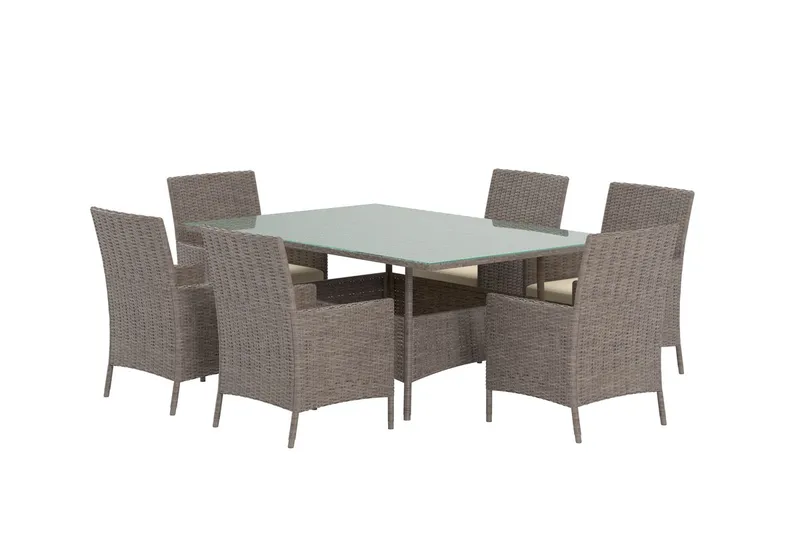 Lefkas spisegruppe 150 cm med 6 stoler utendørs - Brun - Hagemøbler - Hagegruppe - Spisegrupper hage