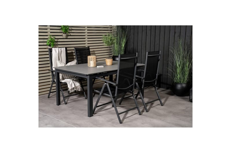 Levels Forlengbar Spisegruppe 160cm + 4 Break Stoler Svart/G - Venture Home - Hagemøbler - Hagegruppe - Spisegrupper hage