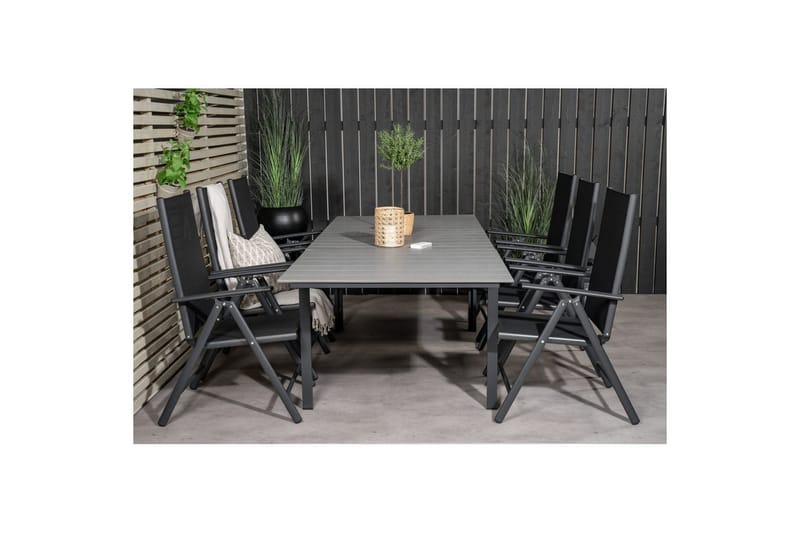Levels Forlengbar Spisegruppe 160cm + 6 Break Stoler Svart/G - Venture Home - Hagemøbler - Hagegruppe - Spisegrupper hage