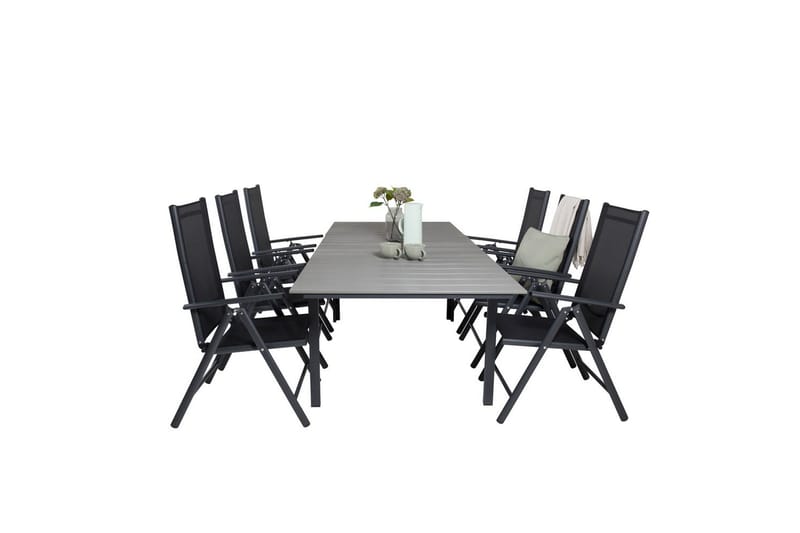 Levels Forlengbar Spisegruppe 160cm + 6 Break Stoler Svart/G - Venture Home - Hagemøbler - Hagegruppe - Spisegrupper hage