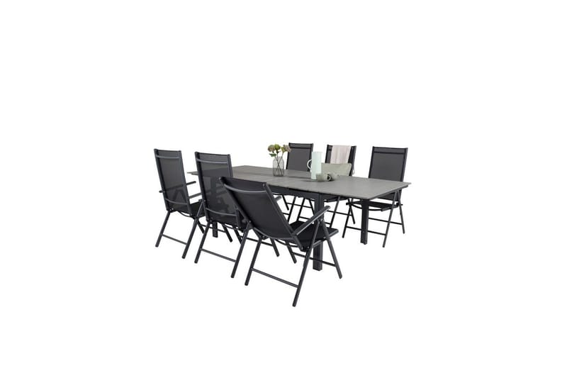 Levels Forlengbar Spisegruppe 160cm + 6 Break Stoler Svart/G - Venture Home - Hagemøbler - Hagegruppe - Spisegrupper hage