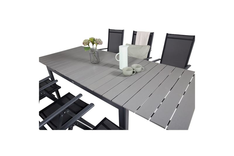 Levels Forlengbar Spisegruppe 160cm + 6 Break Stoler Svart/G - Venture Home - Hagemøbler - Hagegruppe - Spisegrupper hage