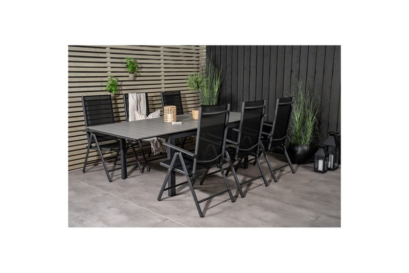 Levels Forlengbar Spisegruppe 160cm + 6 Break Stoler Svart/G - Venture Home - Hagemøbler - Hagegruppe - Spisegrupper hage