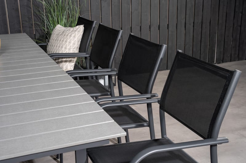 Levels Forlengbar Spisegruppe 160cm + 8 Santorini Stoler - Grå/Svart - Hagemøbler - Hagegruppe - Spisegrupper hage