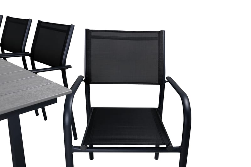 Levels Forlengbar Spisegruppe 160cm + 8 Santorini Stoler - Grå/Svart - Hagemøbler - Hagegruppe - Spisegrupper hage