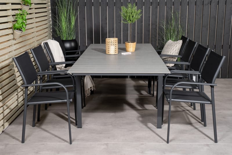 Levels Forlengbar Spisegruppe 160cm + 8 Santorini Stoler - Grå/Svart - Hagemøbler - Hagegruppe - Spisegrupper hage