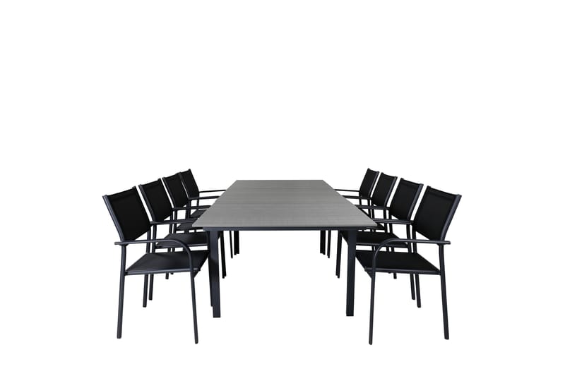 Levels Forlengbar Spisegruppe 160cm + 8 Santorini Stoler - Grå/Svart - Hagemøbler - Hagegruppe - Spisegrupper hage