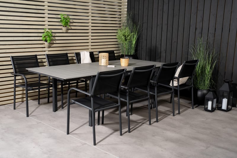 Levels Forlengbar Spisegruppe 160cm + 8 Santorini Stoler - Grå/Svart - Hagemøbler - Hagegruppe - Spisegrupper hage