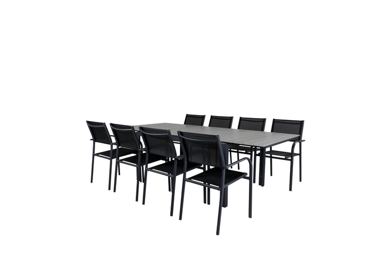 Levels Forlengbar Spisegruppe 160cm + 8 Santorini Stoler - Grå/Svart - Hagemøbler - Hagegruppe - Spisegrupper hage