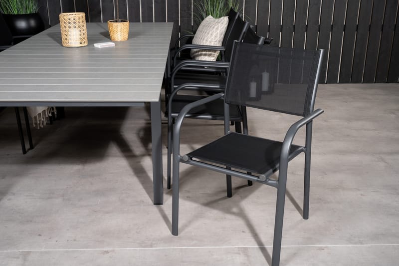 Levels Forlengbar Spisegruppe 160cm + 8 Santorini Stoler - Grå/Svart - Hagemøbler - Hagegruppe - Spisegrupper hage