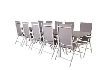 Levels Forlengbar Spisegruppe 224cm + 10 Break Stoler - Grå/Hvit - Hagemøbler - Hagegruppe - Spisegrupper hage