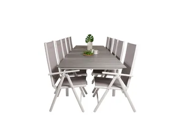 Levels Forlengbar Spisegruppe 224cm + 10 Break Stoler - Grå/Hvit - Hagemøbler - Hagegruppe - Spisegrupper hage