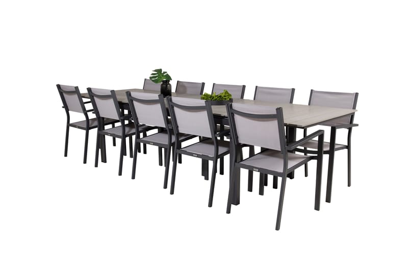 Levels Matgruppe 225-325 cm Rektangulær med 10 Copacabana Stoler - Grå - Hagemøbler - Hagegruppe - Spisegrupper hage
