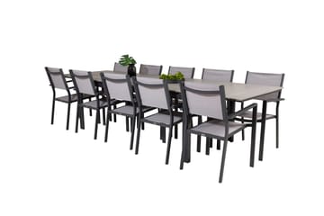 Levels Matgruppe 225-325 cm Rektangulær med 10 Copacabana Stoler - Grå - Hagemøbler - Hagegruppe - Spisegrupper hage