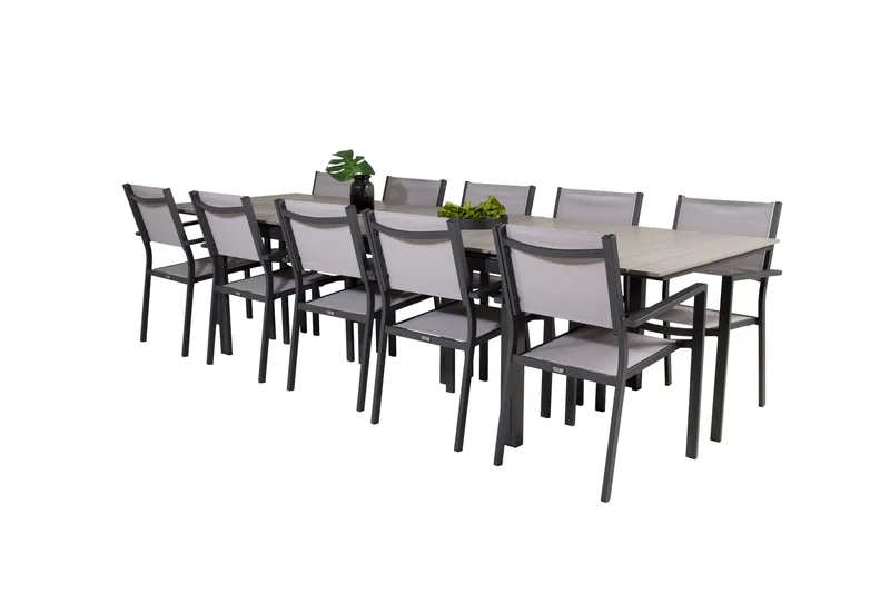Levels Matgruppe 225-325 cm Rektangulær med 10 Copacabana Stoler - Grå - Hagemøbler - Hagegruppe - Spisegrupper hage